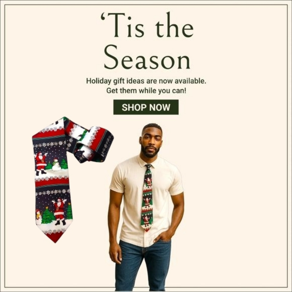 Men's Christmas Santa Snowman Holiday Novelty Silk Necktie